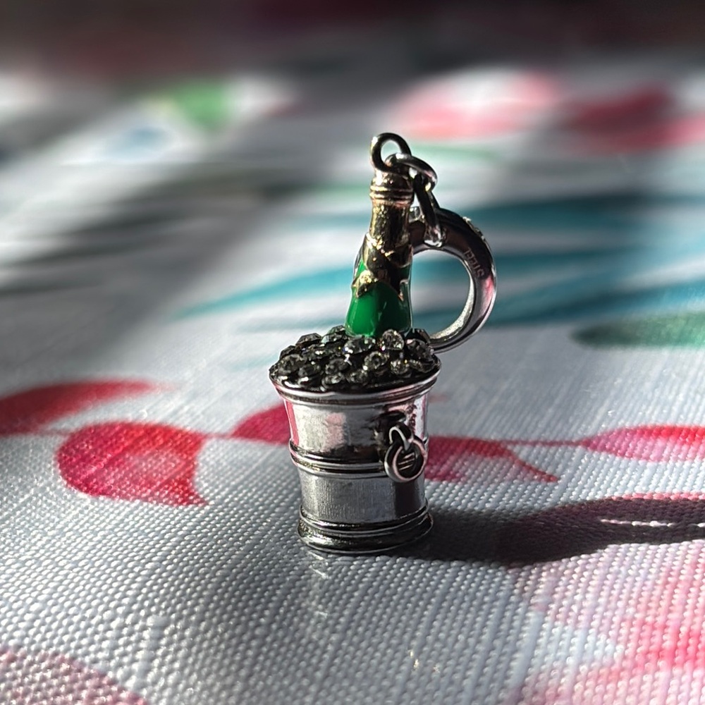 Fossil Stainless Steel Enamel and Glass Crystal Champagne Charm